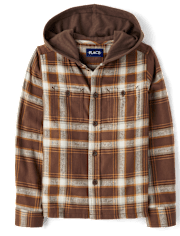 Boys Plaid Flannel Hooded Top