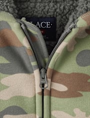 Kids Camo Premium Fleece Sherpa Lined Zip Up Hoodie
