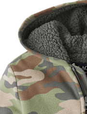 Kids Camo Premium Fleece Sherpa Lined Zip Up Hoodie
