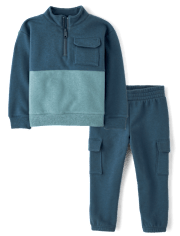 Baby And Toddler Boys Colorblock Premium Fleece 2-Piece Outfit Set