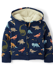 Baby And Toddler Boys Print Premium Fleece Sherpa Lined Zip Up Hoodie