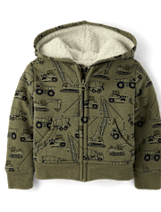 Baby And Toddler Boys Print Premium Fleece Sherpa Lined Zip Up Hoodie