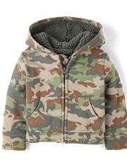 Baby And Toddler Camo Premium Fleece Sherpa Lined Zip Up Hoodies