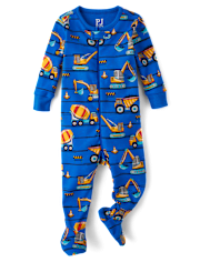 Baby And Toddler Boys Construction Vehicles Snug Fit Cotton Footed One Piece Pajamas