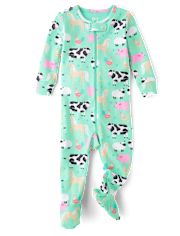 Baby And Toddler Girls Farm Animal Snug Fit Cotton Footed One Piece Pajamas