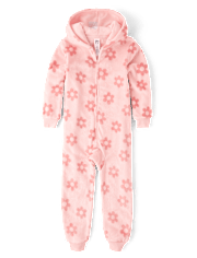 Girls Floral One Piece Pajamas - Cozy Fleece