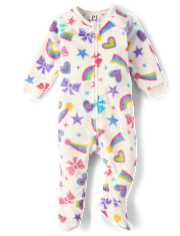 Baby And Toddler Girls Doodle Footed One Piece Pajamas - Cozy Fleece