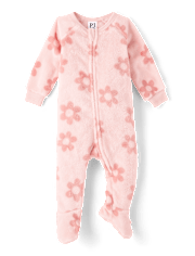 Baby And Toddler Girls Floral Fleece Footed One Piece Pajamas