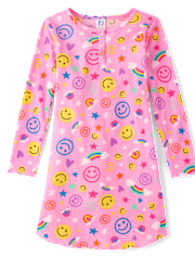 Girls Happy Face Thermal Henley Nightgown