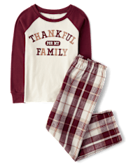Pyjama assorti en coton et flanelle pour enfants, motif famille reconnaissante