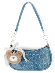 Girls Quilted Heart Denim Shoulder Bag