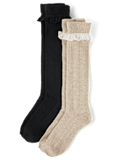 Lot de 2 paires de chaussettes pour bottes en tricot torsadé pour fille