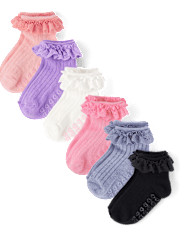 Lot de 6 paires de chaussettes mi-longues à volants et œillets pour petites filles