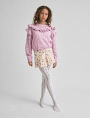 Girls Pointelle Lace Microfiber Tights
