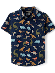 Baby And Toddler Boys Dino Poplin Button Up Shirt
