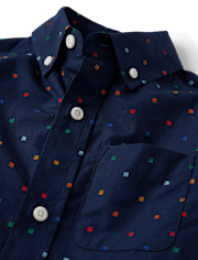 Boys Geometric Poplin Button Up Shirt