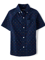 Boys Geometric Poplin Button Up Shirt