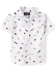 Baby And Toddler Boys School Doodle Poplin Button Up Shirt