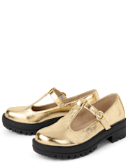Girls Metallic T-Strap Mary Jane Shoes