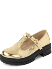 Girls Metallic T-Strap Mary Jane Shoes