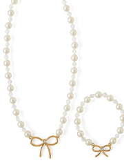 Girls Bow Pearl 2-Piece Jewelry Set