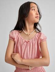 Girls Bow Pearl 2-Piece Jewelry Set