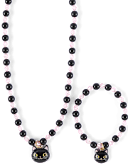 Girls Cat Beaded 2-Piece Jewelry Set