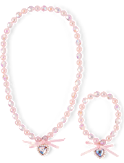 Girls Heart Beaded 2-Piece Jewelry Set