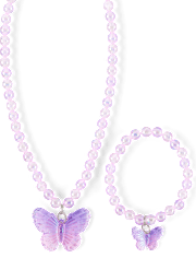 Girls Beaded Butterfly 2-Piece Jewelry Set