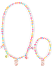 Girls Bear Beaded 2-Piece Jewelry Set