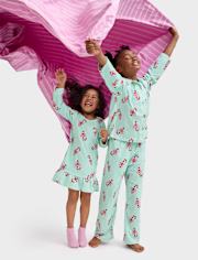 Pyjama boutonné en velours canne à sucre pour filles