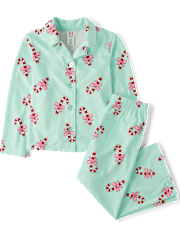Pyjama boutonné en velours à motif canne de bonbon pour filles