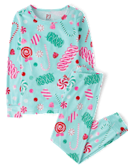Girls Holiday Candy Snug Fit Velour Pajamas