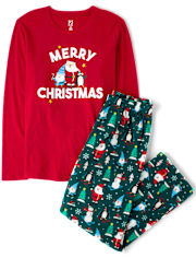 Adult Matching Family Merry Christmas Cotton And Microfleece Pajamas