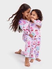 Baby And Toddler Girls Santa Candy Bear Velour Pajamas