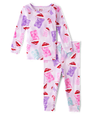 Baby And Toddler Girls Santa Candy Bear Velour Pajamas