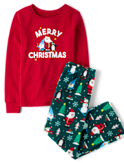 Pyjama assorti pour enfants en coton et micropolaire « Joyeux Noël »