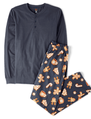 Mens Matching Family Gingerbread Cotton Henley Pajamas