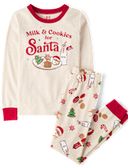Pyjama ajusté en coton pour enfants, motif lait et biscuits