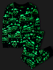Kids Glow Holiday Train Snug Fit Cotton Pajamas