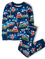 Kids Glow Holiday Train Snug Fit Cotton Pajamas