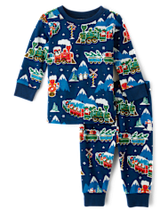 Baby And Toddler Glow Holiday Train Snug Fit Cotton Pajamas