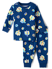 Baby And Toddler Matching Family Glow Hanukkah Snug Fit Cotton Pajamas