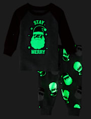 Pyjama en coton ajusté pour bébé et enfant en bas âge, assorti à la famille, « Glow Stay Merry »