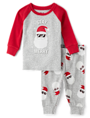 Pyjama en coton ajusté pour bébé et enfant en bas âge, assorti à la famille, « Glow Stay Merry »
