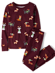 Kids Matching Family Holiday Dog Snug Fit Cotton Pajamas