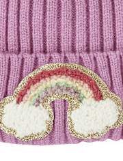 Toddler Girls Chenille Patch Pom Pom Beanie