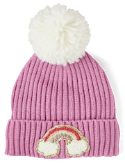 Bonnet à pompon en chenille pour petite fille