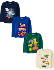 Baby And Toddler Boys Dinos And Trucks Graphic Tee 4-Pack