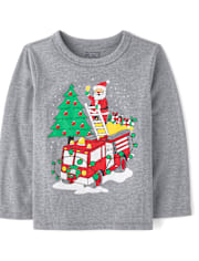 Baby And Toddler Boys Christmas Santa Firetruck Graphic Tee